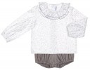 White & Gray Sparkle Star Print Blouse & Gray Short Set 