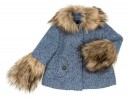 Girls Blue Coat With Fur Collar & Hem 