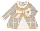Gray & Mustard Checked Dress with Ivory Bow