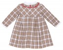 Beige Check Dress with Ruffle Collar