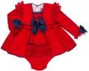 Nini Moda Infantil Conjunto Bebé Niña Vestido Rojo & Lazos Marino