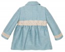 Girls Mint Coat with Beige Lace & Velvet Bows