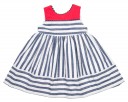 Blue & White Striped Dress with red bow