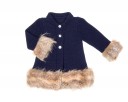 Navy Blue Knitted Coat with Synthetic Fur Cuffs & Hem
