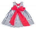Blue & White Striped Dress with red bow