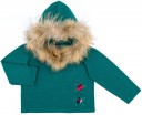 Boys Green Fur Hood Sweater & Red Checked Shorts Set