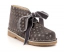 Girls Gray Suede & Sparkly Polka Dots with Velvet Bows