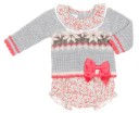 Baby Gray Sweater With Ruffle Collar & Floral Bloomers Set 