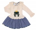 Girls Beige & Blue Frog Dress 