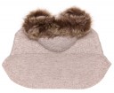 Girls Beige Knitted Cape with Synthetic Fur Hood