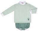 Boys Green Knitted Sweater,White Shirt & Shorts Set 