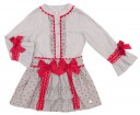 Gray & Red Striped Shirt & Polka Dot Skirt Set 
