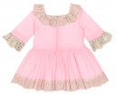 Girls Pink Polka Dot Dress With Beige Lace