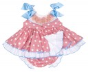 Vintage Pink & Blue Polka Dot Linen Dress & Knickers Set