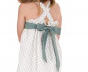 Ivory & Pastel Green Cross Back Stars Print Dress with ribbon belt