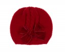 Red Knitted Hat with Velvet Bow