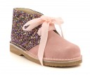 Girls Pink Suede & Glitter Boots with Velvet Bows