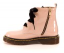 Girls Nude Patent Leather Military Boots With Velvet Bows