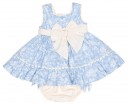 Baby Blue & Ivory Floral Print Dress Bonnet & Knickers Set 