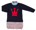 Boys Checked Shirt, Blue Crown Sweater & Wool Shorts Set 