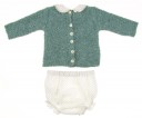 Green Boucle Knit Sweater & Stars Shorts Set