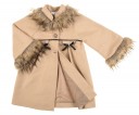 Beige Coat with Synthetic Fur Collar & Cuffs