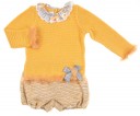Mustard Knitted Sweater & Tweed Ruffle Shorts Set