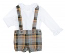 Baby Boys White Shirt & Mustrad Check Dungaree Shorts 