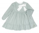 Girls Green & White Dot Embroidered Dress