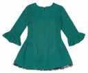 Girls Green Dress & Navy Blue Synthetic Fur Collar