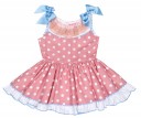 Girls Vintage Pink & Blue Polka Dot Linen Dress