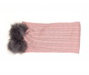 Pink Braid Knit Scarf With Maxi Pom-Poms