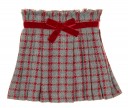 Girls Red & Gray Pleated Wool Tweed Skirt