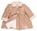 Beige Patent Fleece Lined Coat with synthetic fur collar & cuffs