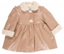 Beige Patent Fleece Lined Coat with synthetic fur collar & cuffs