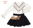 Girls Ivory Blouse & Dark Blue Skirt Set 