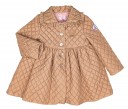 Girls Beige Quilted Coat With Pink Plush Lining  