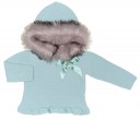 Mint Knitted Sweater With Synthetic Fur Hood & Satin Bow