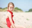 Girls Red Swimsuit with Lace Ruffle 