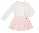 Girls Ivory Polka Dot Blouse & Pink Brocade Skirt Set