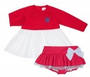 White Blouse, Red Cropped Sweater & Ruffle Shorts Set 