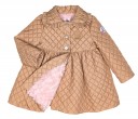 Girls Beige Quilted Coat With Pink Plush Lining  
