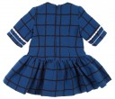 Blue Check Print Three-Quarter Sleeve Dress