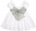 Girls White Embroidered Cotton Dress with Green Sash 