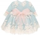 Girls Pale Blue & Beige Embroidered Tulle 2 Piece Dress Set 