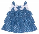 Girls Blue & Ivory Dog Print Chambray Layered Dress