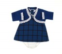 Blue Check Print Dress, Bonnet & Short 3 piece Set