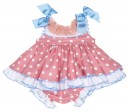 Vintage Pink & Blue Polka Dot Linen Dress & Knickers Set