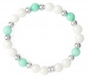 Missbaby Pulsera Plata Niña Elástica con Ágatas Blancas & Jades Turquesas