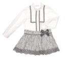 Ivory Shirt & Gray Skirt Set